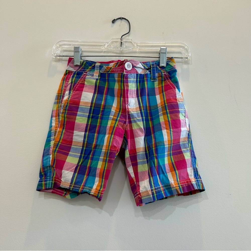 Pink and blue plaid shorts. Size 8.